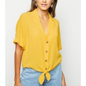 Yellow Tie Front Boxy Shirt