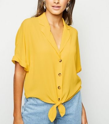 Yellow Tie Front Boxy Shirt