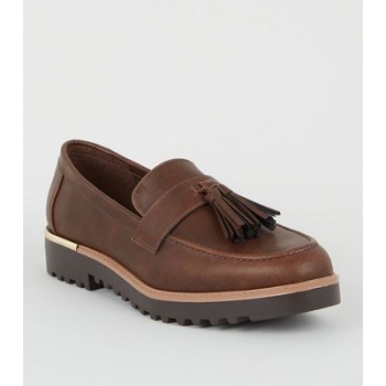 Dark Brown Tassel Front Chunky Sole Loafers