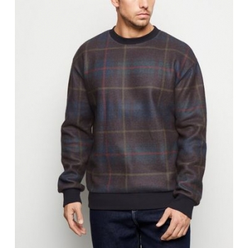 Dark Grey Check Crew Neck Sweatshirt