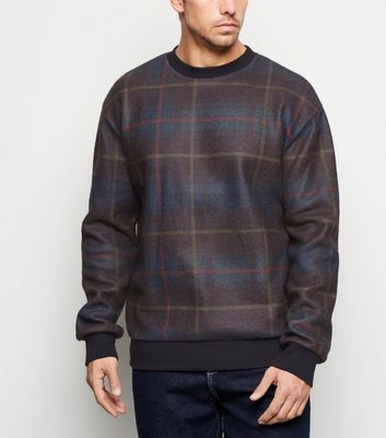 Dark Grey Check Crew Neck Sweatshirt