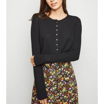 Black Cropped Button Front Cardigan