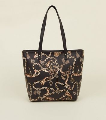 Black Chain Print Tote Bag