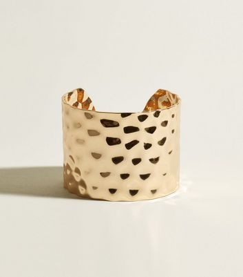 Gold Beaten Wide Cuff Bracelet