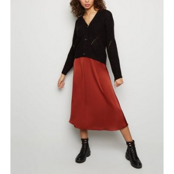 Rust Satin Midi Skirt