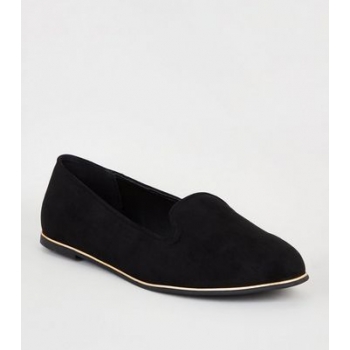 Wide Fit Black Suedette Metal Trim Loafers