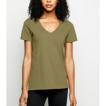 Olive Organic Cotton V Neck T-Shirt