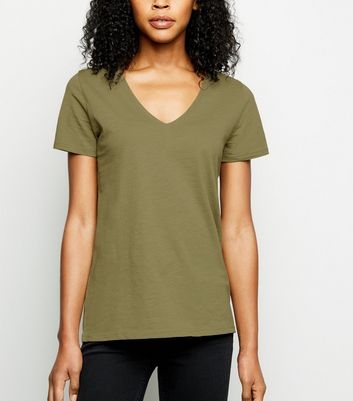 Olive Organic Cotton V Neck T-Shirt