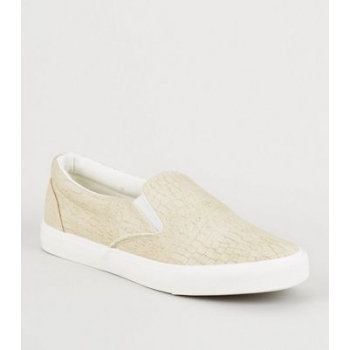 Off White Faux Croc Slip On Trainers