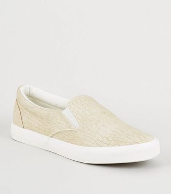 Off White Faux Croc Slip On Trainers