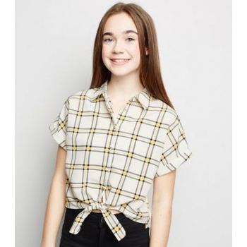 Girls Yellow Check Grid Tie Front Shirt