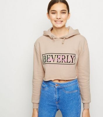 Girls Light Brown Beverly Hills Slogan Hoodie