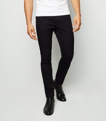 Black Stitched Panel Biker Skinny Jeans