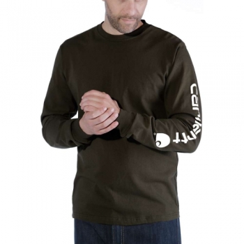 Carhartt Mens Long Sleeve Rib Knit Crew Neck Signature Logo T-Shirt S - Chest 34-36' (86-91cm)