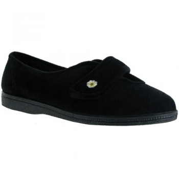 Mirak Ladies Andrea Touch Fastening Flower Detail Slipper Black