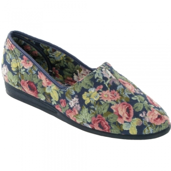 Mirak Ladies Patricia Slip-On Cotton Flower Print Slipper Royal