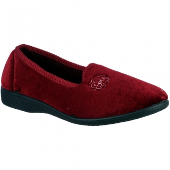 Mirak Ladies Simone Slip On Rose Embroidered Textile Slipper Red