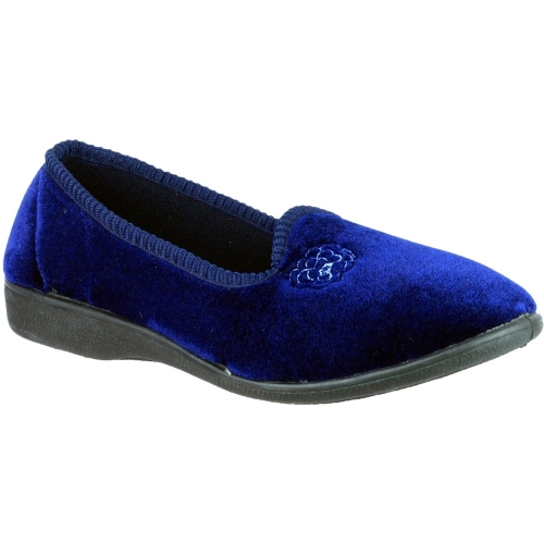 Mirak Ladies Simone Slip On Rose Embroidered Textile Slipper Navy