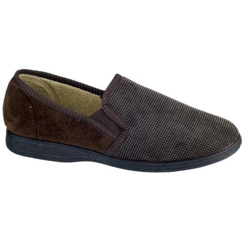 Mirak Mens Tim Slip On Fleece Lined Corduroy Slipper Brown