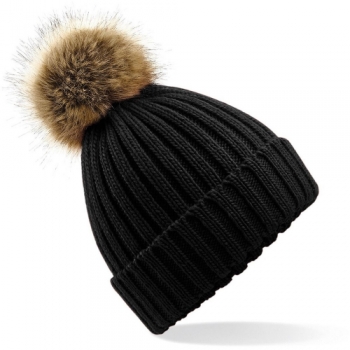 Outdoor Look Womens Dalmally Faux Fur Pom Pom Chunky Beanie One Size