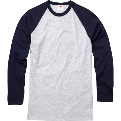 Fruit Of The Loom Mens Long Sleeve Baseball Cotton T-Shirt M - Chest 38-40' (97-102cm)