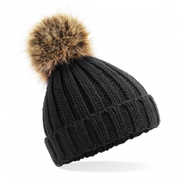 Outdoor Look Girls Fur Pom Pom Chunky Beanie Hat One Size