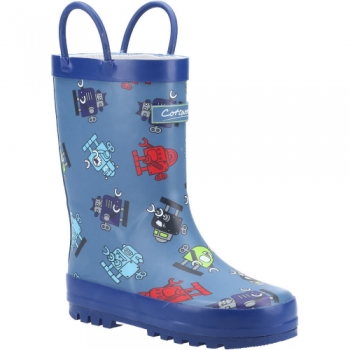 Cotswold Boys Puddle Patterned Rubber Welly Wellington Boot Grey UK Size 12 (EU 31)