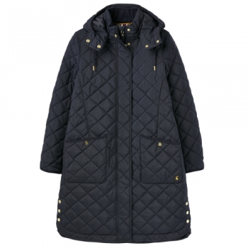 Joules Womens Chatham Showerproof Longline Quilted Coat UK 14- Bust 39.5', (100cm)