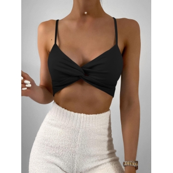 Women Tank Tops ZAFUL Twisted Sexy High Stretch Crop Cami Top with Wave Edge L Black