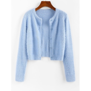 ZAFUL Fuzzy Button Up Plain Cardigan M Light blue