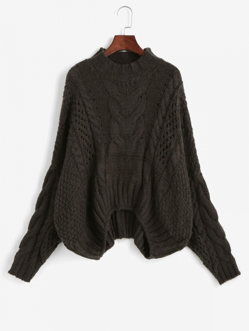 Women Cable Knit Chunky Oversize Sweater Coffee