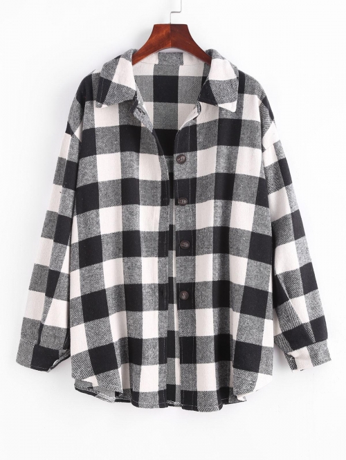 Boyish Checked Wool Blend Coat Xl Black