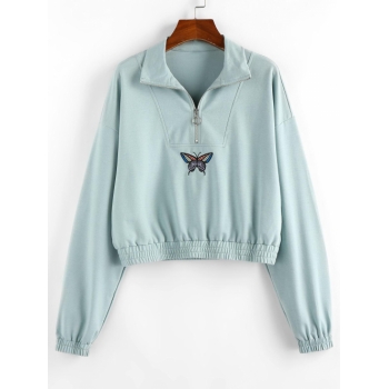 Women Hoodies ZAFUL Drop Shoulder Butterfly Crop Sweatshirt M Cyan opaque