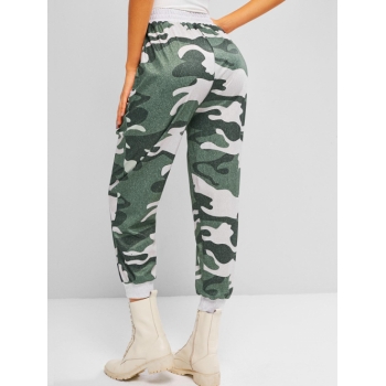 ZAFUL Slant Pockets Camouflage Jogger Sweatpants S Light green