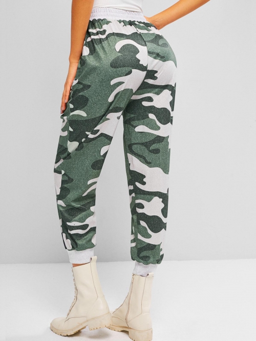 ZAFUL Slant Pockets Camouflage Jogger Sweatpants S Light green