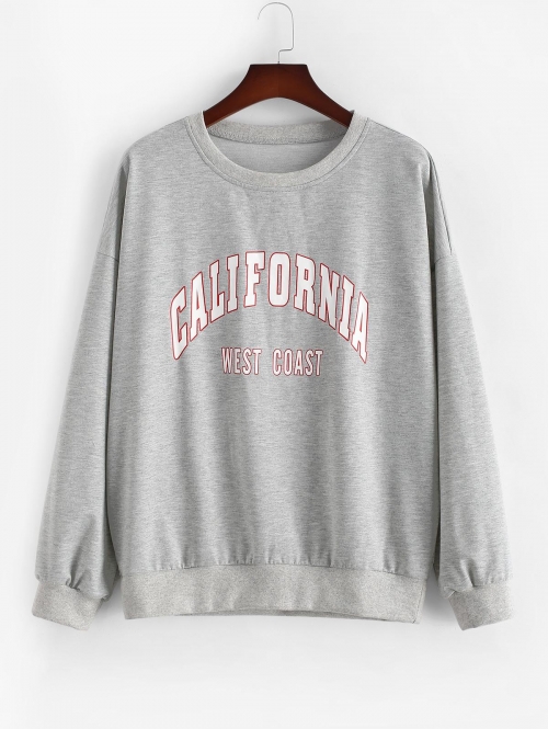 Women Hoodies ZAFUL Plus Size Crewneck California Graphic Marled Sweatshirt 2xl Light gray