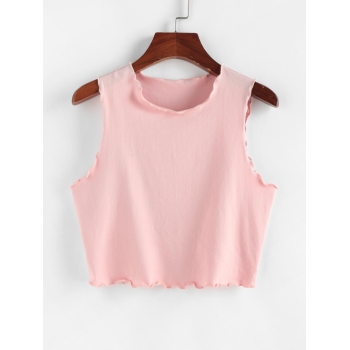 Women Tank Tops ZAFUL Jersey Lettuce Trim Crop Tank Top Xl Light pink