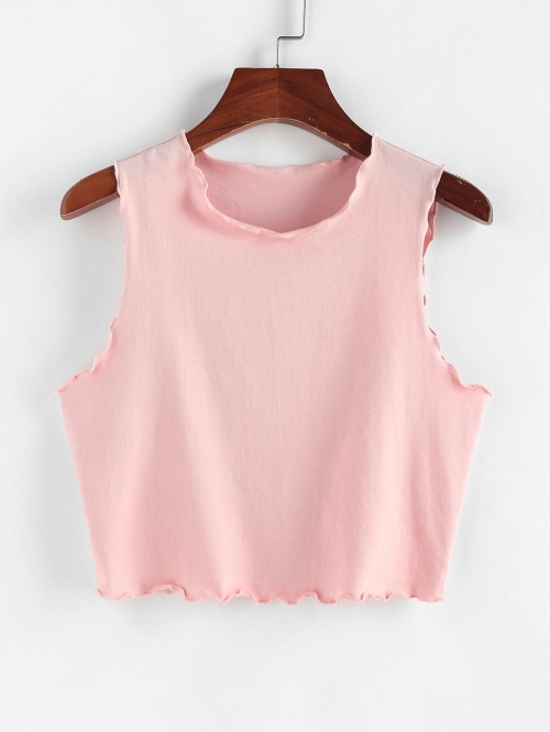 Women Tank Tops ZAFUL Jersey Lettuce Trim Crop Tank Top Xl Light pink