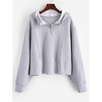 Women Hoodies ZAFUL Half Zipper Drop Shoulder Quilt Hoodie Xl Light gray