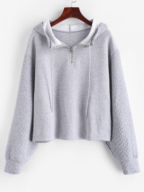 Women Hoodies ZAFUL Half Zipper Drop Shoulder Quilt Hoodie Xl Light gray