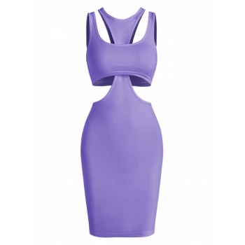 Bodycon Dress Jersey Crop Top and Slinky Cutout Tank Dress L Purple