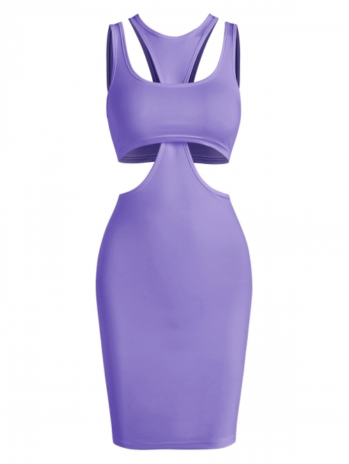 Bodycon Dress Jersey Crop Top and Slinky Cutout Tank Dress L Purple