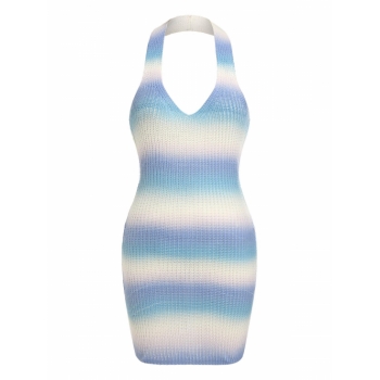 Women ZAFUL Ombre Halter Bodycon Sweater Dress S