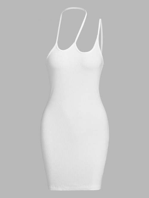 Bodycon Dress ZAFUL Ribbed Halter Slinky Dress M White