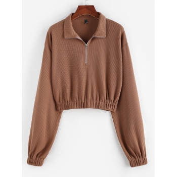 Women Hoodies ZAFUL Half Zip Drop Shoulder Knit Sweatshirt S Coffee