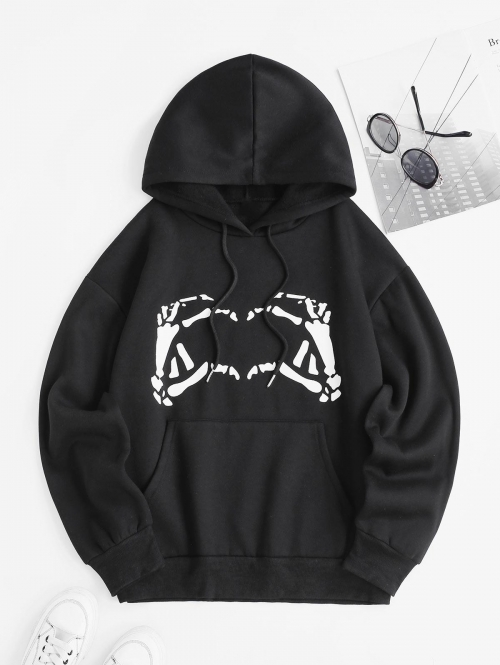 Women Hoodies Front Pocket Skeleton Graphic Halloween Hoodie S Black