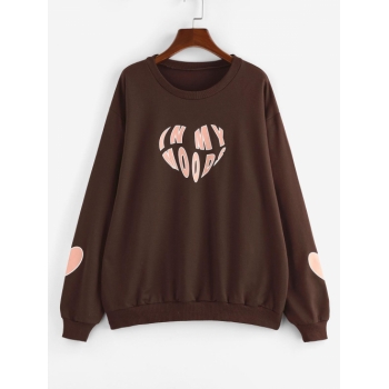 Women Hoodies ZAFUL Heart IN MY MOODS Graphic Pullover Sweatshirt S Deep coffee