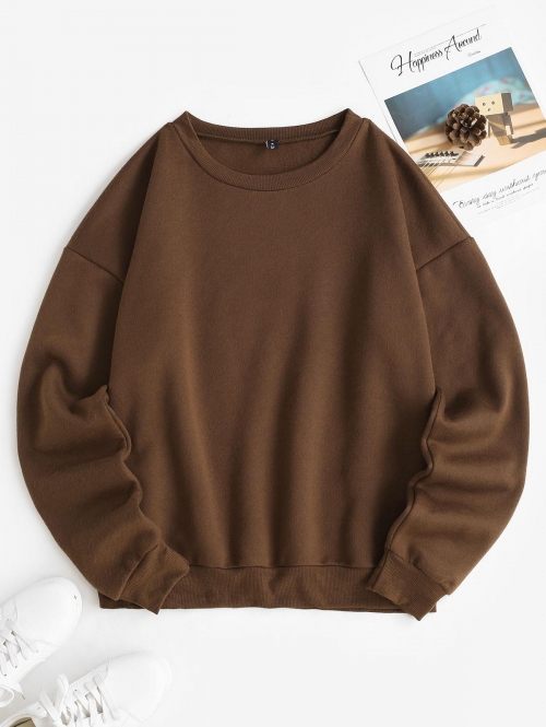 Women Hoodies Fleece Lined Oversized Drop Shoulder Sweatshirt Xs Coffee