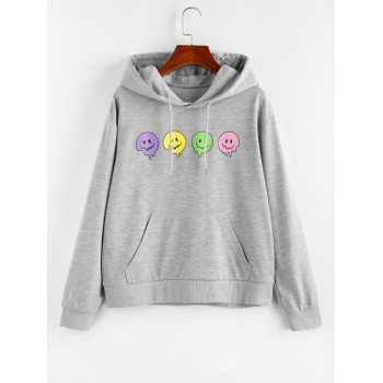 Women Hoodies ZAFUL Ghost Face Print Drop Shoulder Kangaroo Pocket Hoodie S Light gray