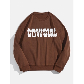 Women Hoodies ZAFUL Fleece Lined COWGIRL Graphic Drop Shoulder Sweatshirt Xl Deep coffee